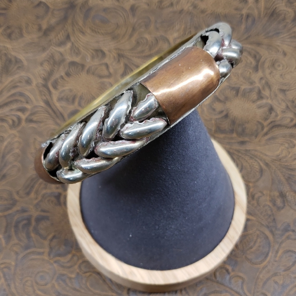 Vintage Multi Metal Braided Copper Silver Brass Gold Boho Bangle Bracelet